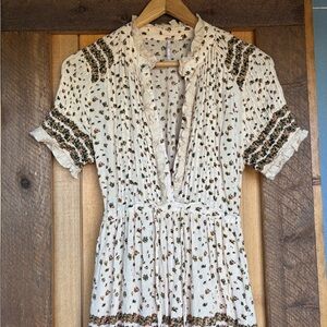 Free People Cream Ruffled Dress with Peter Pan Collar